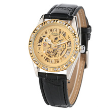 WINNER 282 Watch Men's Golden Diamond Display Automatic Mechanical Skeleton Leather Wrist Watches Top Brand Luxury Clock Male